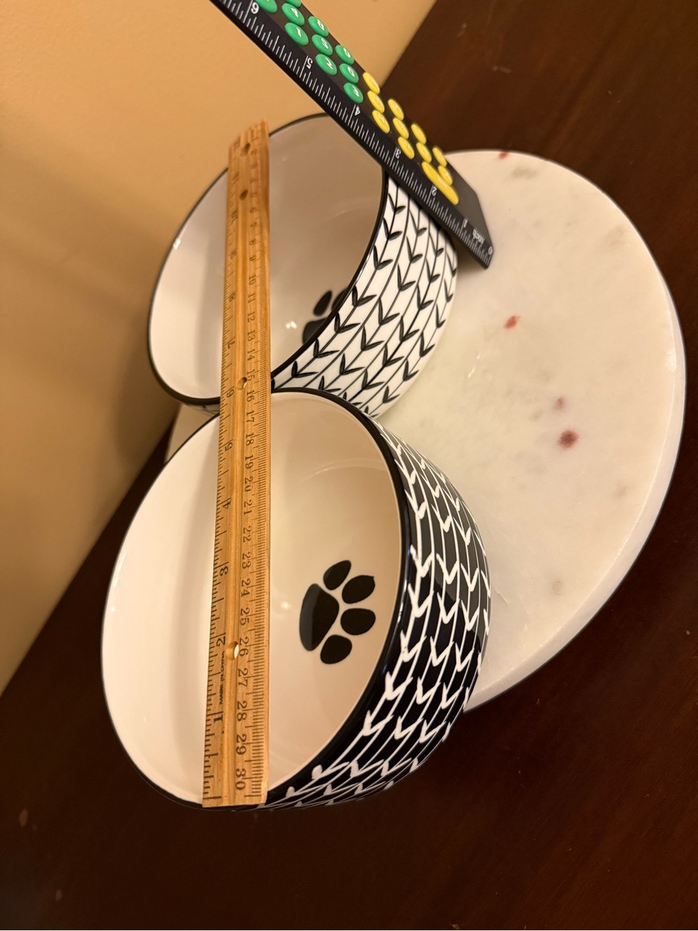 Black & White Paw-Print Stoneware Ceramic Dog Bowl Set cleaned and sanitized. - Picture 16 of 17